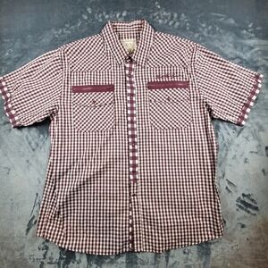 VTG Triple Fat Goose XXL Gingham Button Down Men shirt Maroon White Embroidered